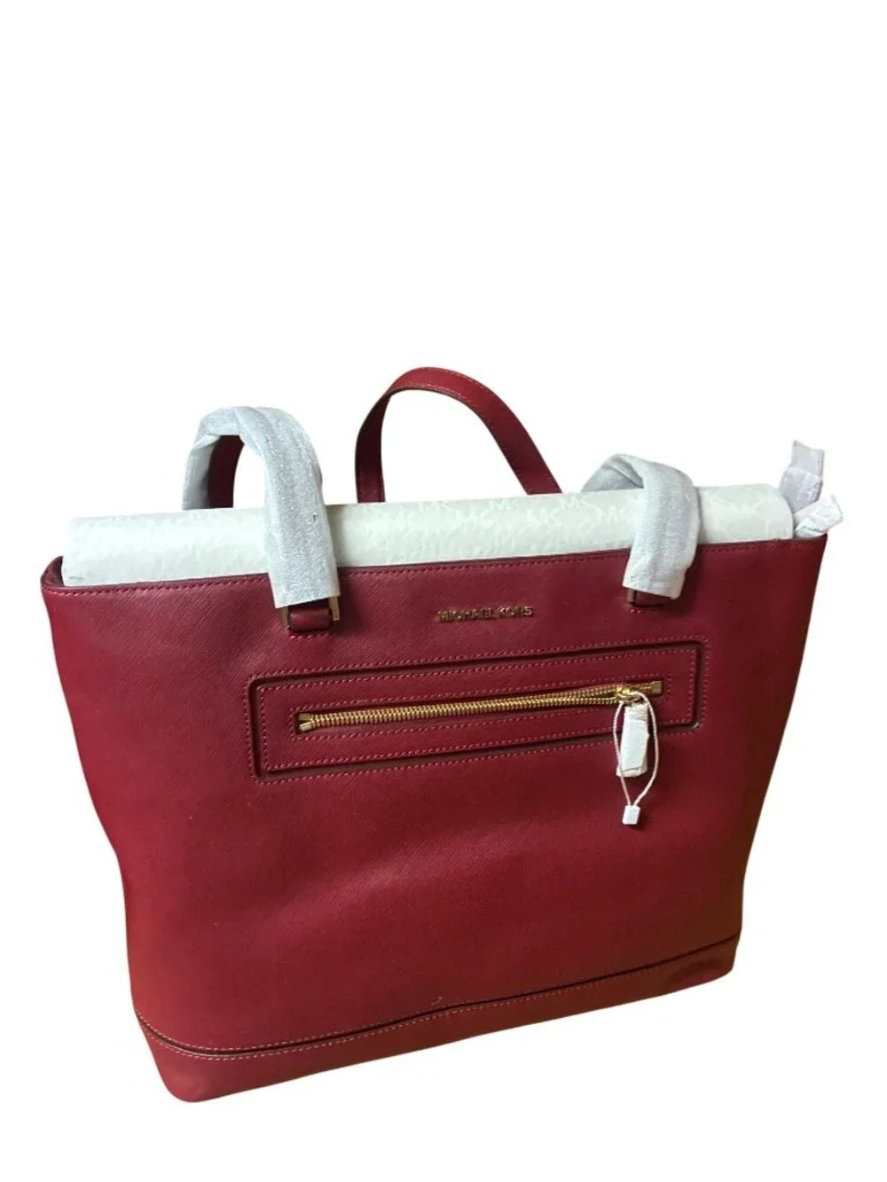 NEW Michael Kors Charlotte Large NS Tote Leather‎ Structured Cherry Red NWT